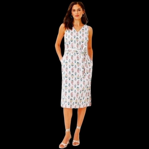 ANN TAYLOR Floral Linen Blend Lined Pink Dress - Picture 1 of 13